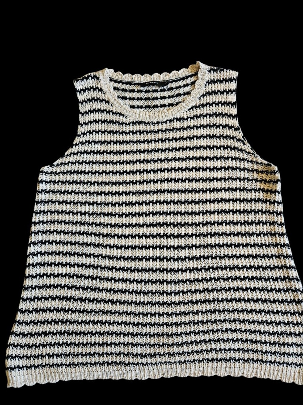 Doe & Rae, Large, Striped Knit Tank Top in Black & Cream